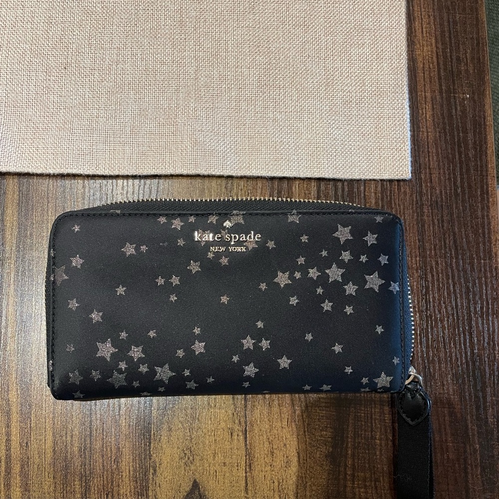 Kate Spade Chelsea Scattered Stars Jacquard Zip Continental Nylon Wallet - Black